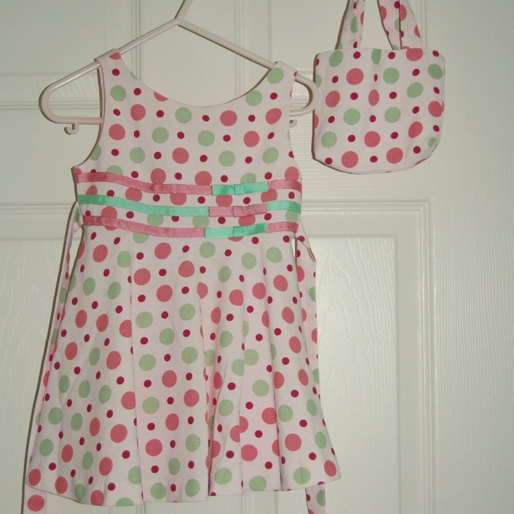 Girls Toddler 2T Polka Dot Cotton Dress with Matching Bag - Picture 3 of 6